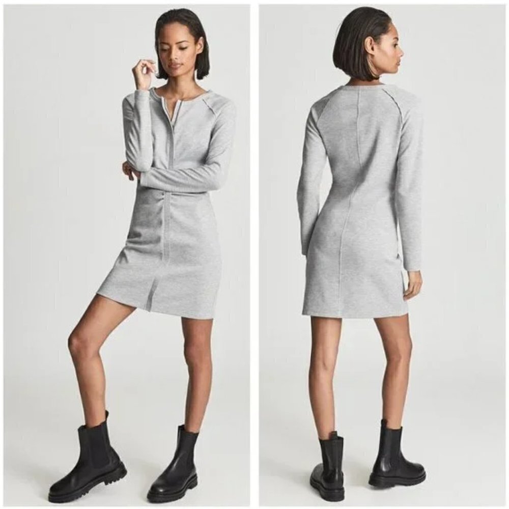 💕REISS💕 Astrid Ruched Long Sleeve Jersey Knit Dress ~ Grey XL NWT